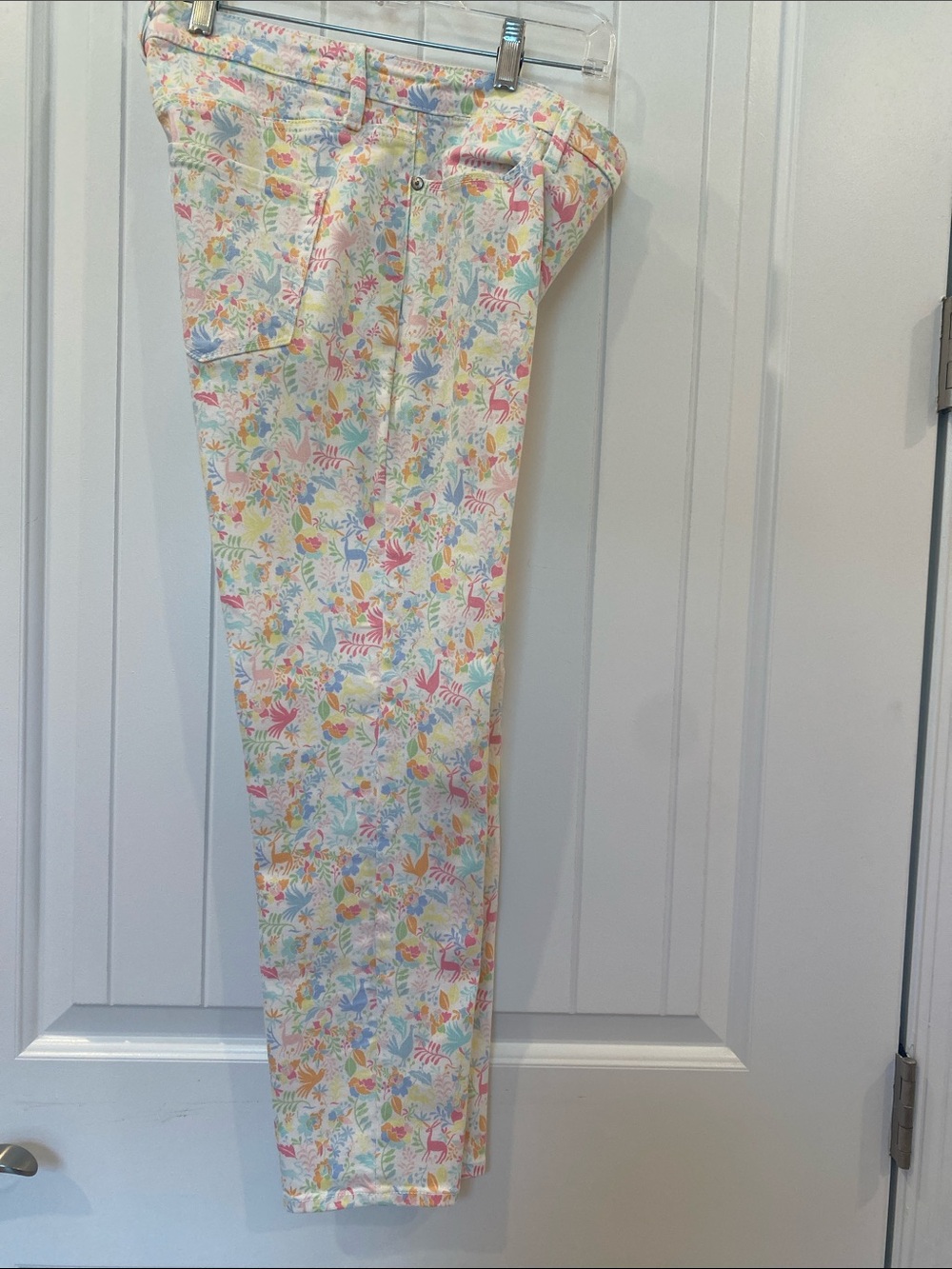 Talbots Pastel Floral Cropped Jeans - White with Pink, Blue & Yellow Print